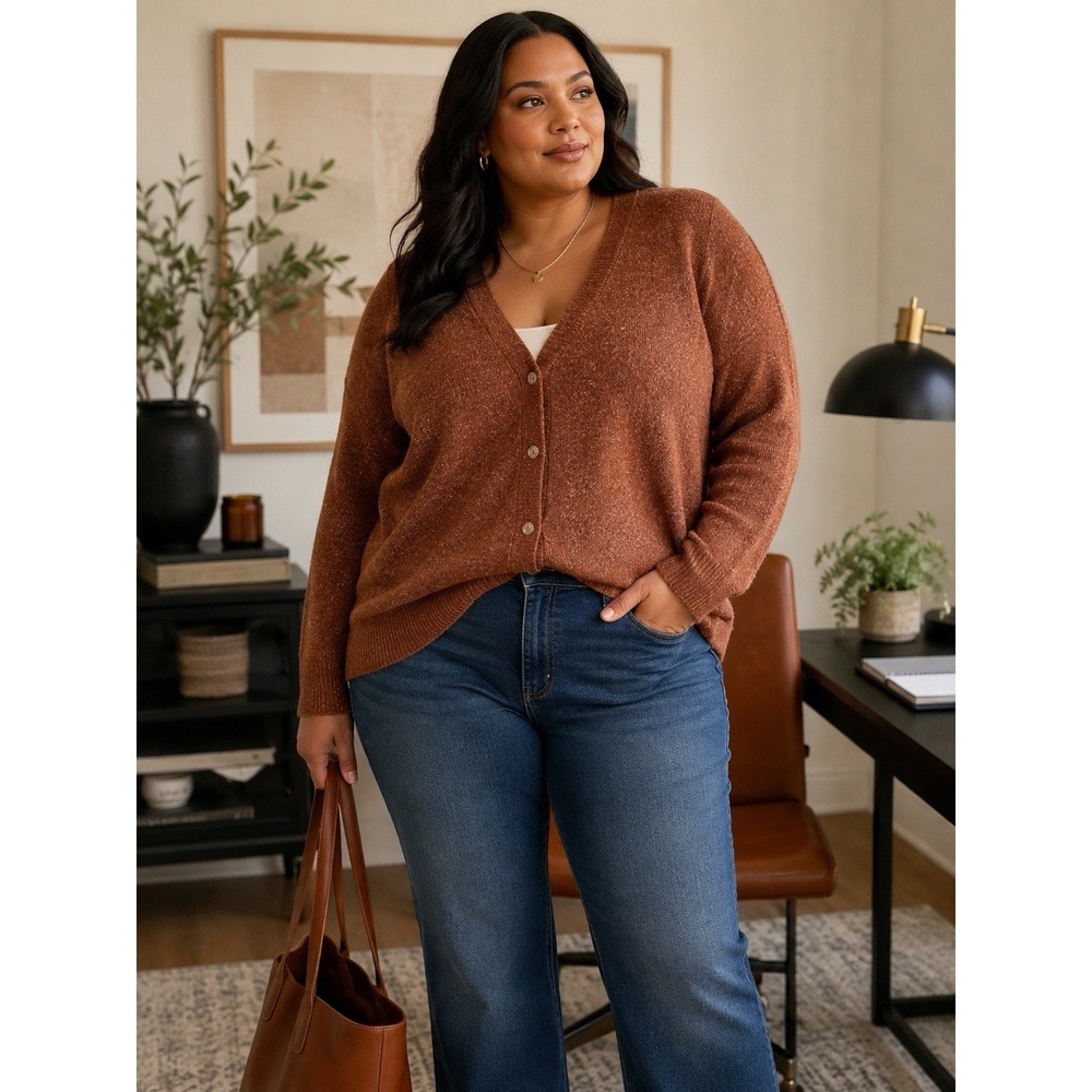 Torrid Cardigan Womens 1 Brown Heather V-Neck Button Front Long Sleeve Sweater